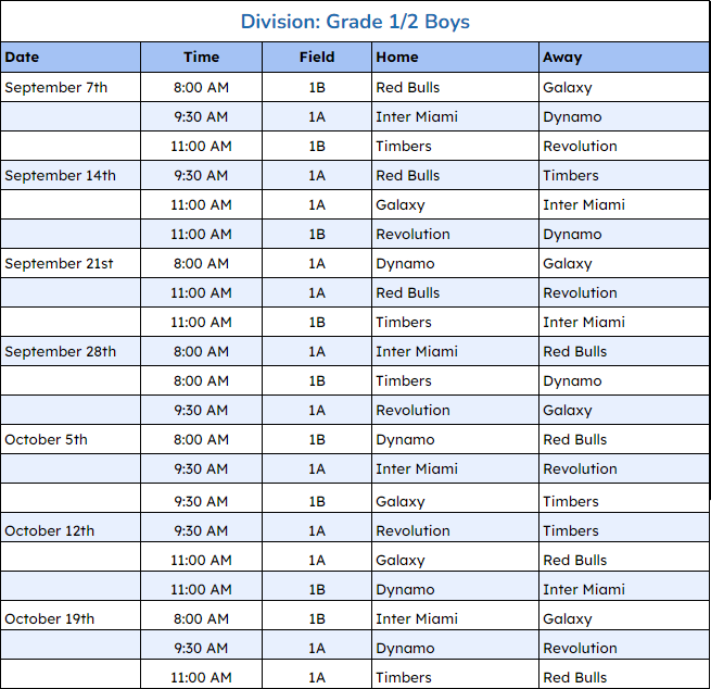 2024 1/2 Boys Rec Schedule