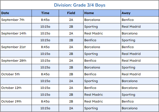 2024 3/4 Boys Rec Schedule