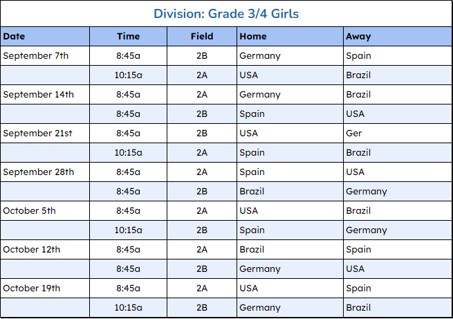 2024 3/4 Boys Girls Schedule