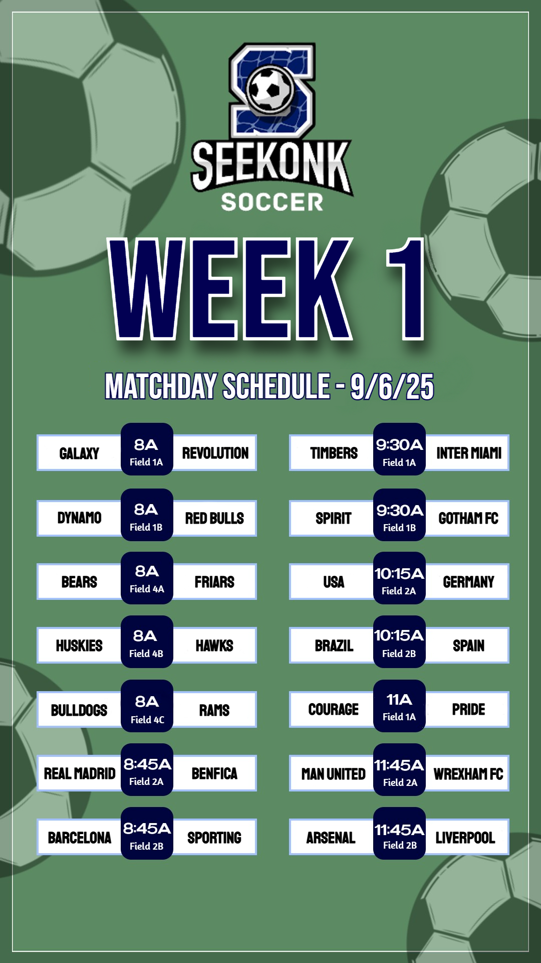 2025 week 1 rec schedule