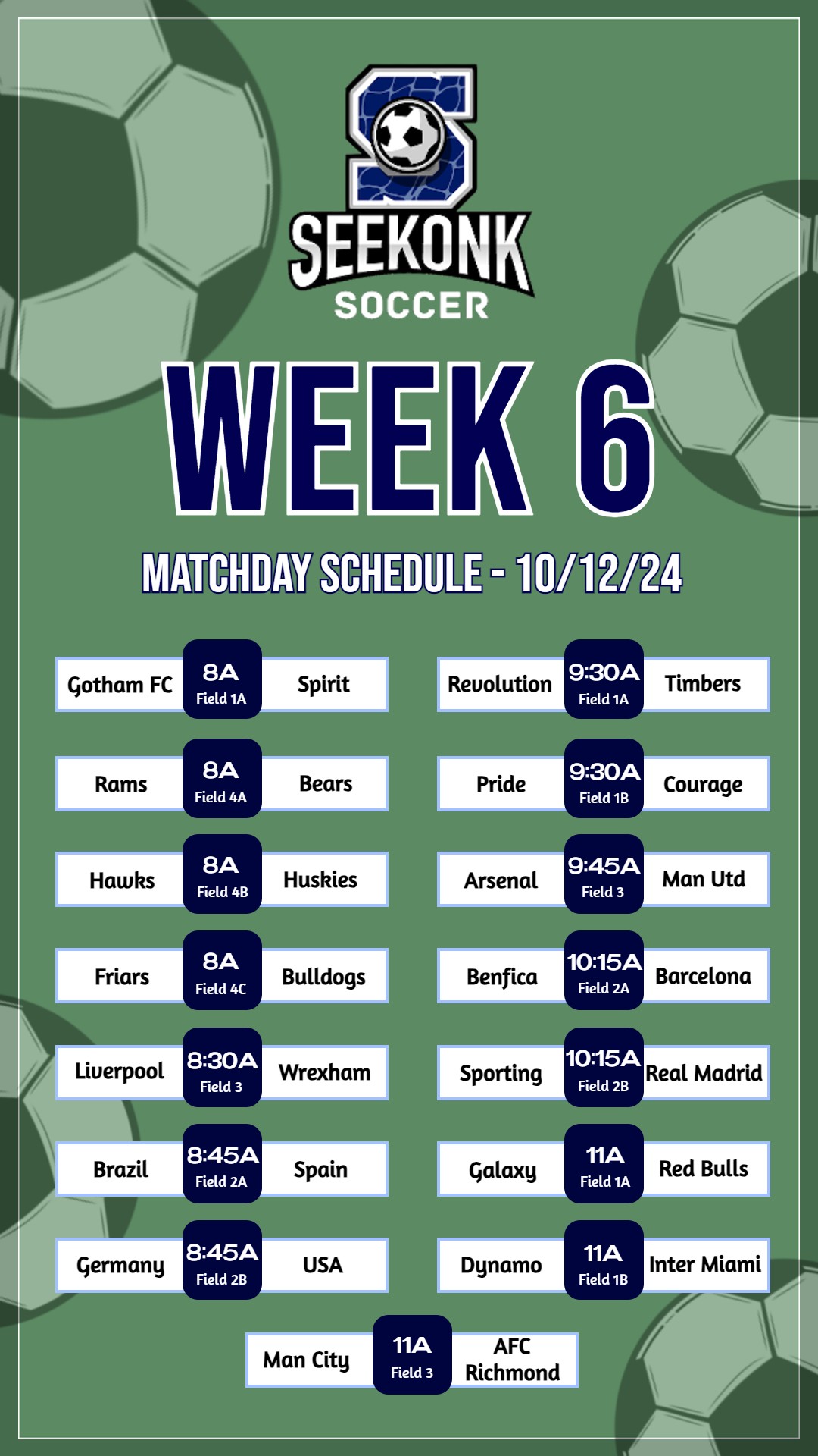 2024 Fall Rec Week 6 Schedule