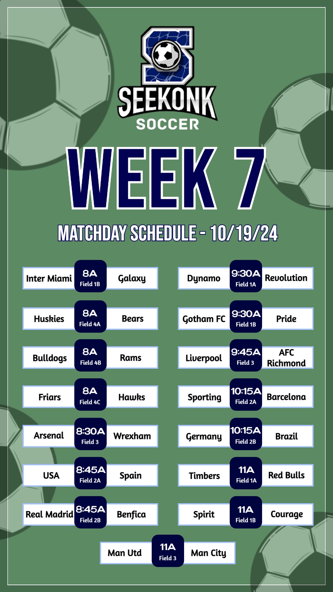 2024 Fall Rec Week 7 Schedule